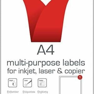 bulk packed multi purpose a4 white self adhesive labels die cut 199.6 x 289.1mm 1 label per sheet 500 sheets per box/500 labels per pack