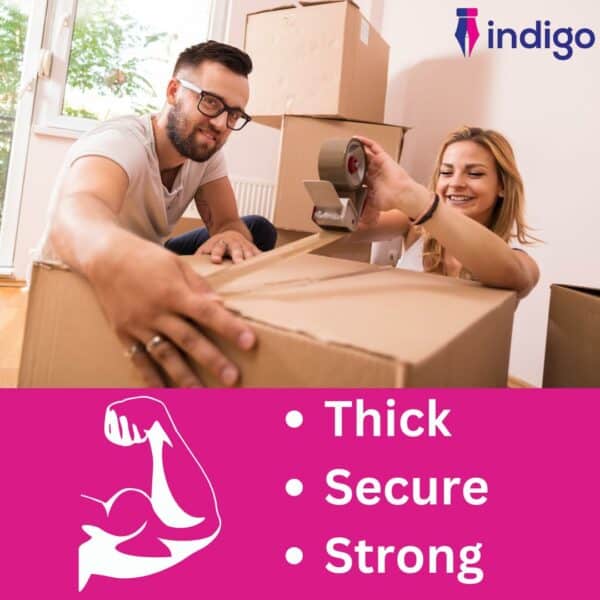 indigo® 48mm x 66m buff brown packaging tape | strong, thick, and water resistant | all purpose adhesive tape i ideal for packing parcels and cardboard boxes (pack of 6)