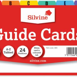 indigo® silvine 8x5" guide cards in plain white, tabbed a z. ref 885 (203 x 127mm)