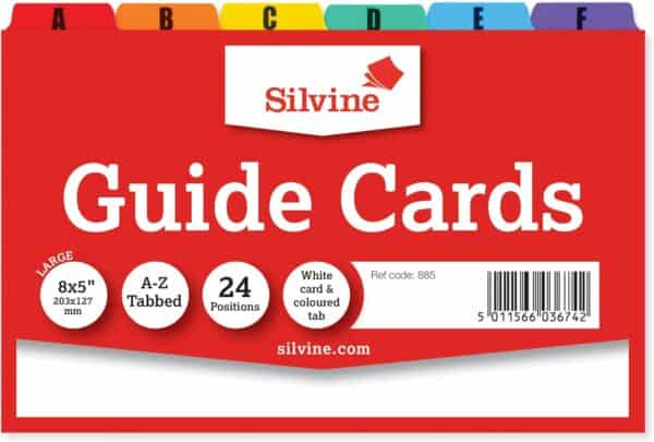 indigo® silvine 8x5" guide cards in plain white, tabbed a z. ref 885 (203 x 127mm)