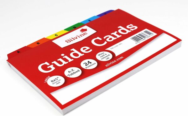 indigo® silvine 8x5" guide cards in plain white, tabbed a z. ref 885 (203 x 127mm)