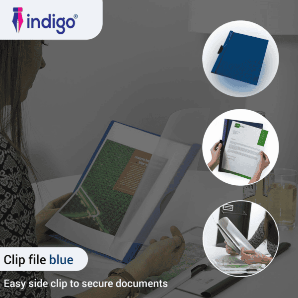 indigo® a4 clip file blue 25 packs