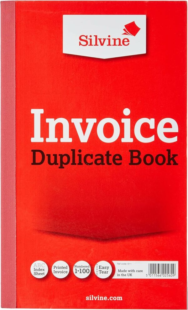 silvine duplicate invoice book numbered 1 100 with index sheet (210 x 127mm)