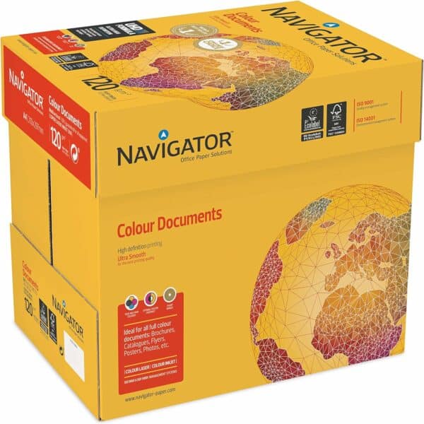 navigator a4 colour document (pack of 8 half reams), white, 120 g