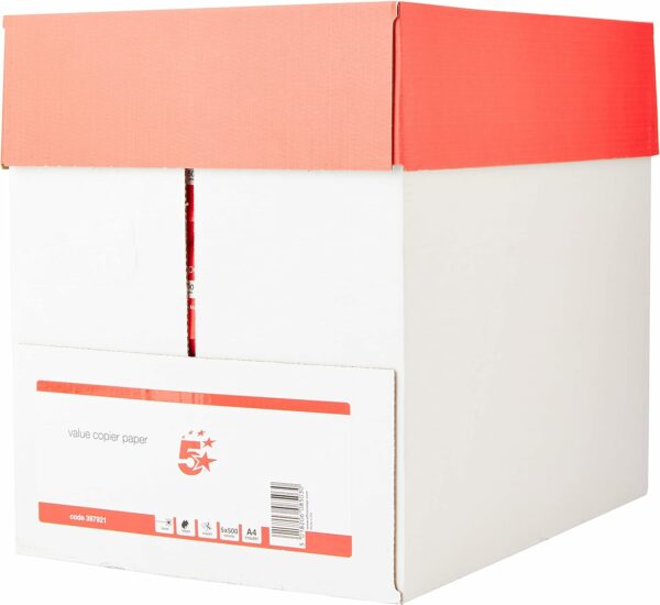 5 star 397921 office value copier paper multifunctional ream wrapped 75gsm a4 white 1 box containing 5 reams of 500 sheets