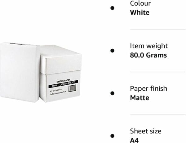 value copier paper multifunctional ream wrapped 75/80gsm a4 white 1 box containing 5 reams of 500 sheets