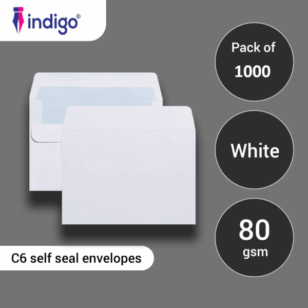 indigo c6 white self seal envelopes (114 x 162 mm) pack of 1000