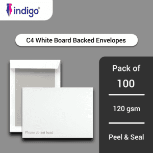 indigo c4 white boardback peel & seal do not bend envelopes pack of 100