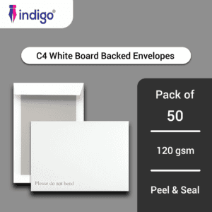 indigo c4 white boardback peel & seal do not bend envelopes pack of 50