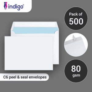 indigo c6 white peel seal envelopes (114 x 162 mm) pack of 500