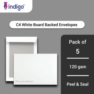 indigo c4 white boardback peel & seal do not bend envelopes pack of 5