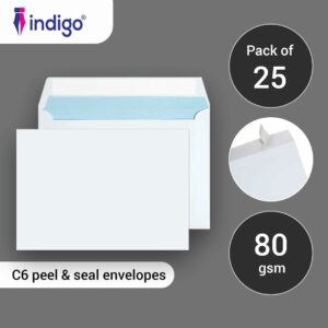 indigo® c6 white peel & seal envelopes (pack of 25)
