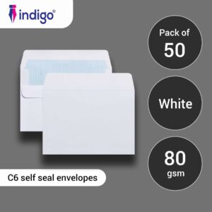 indigo c6 white self seal envelopes (114 x 162 mm) pack of 50