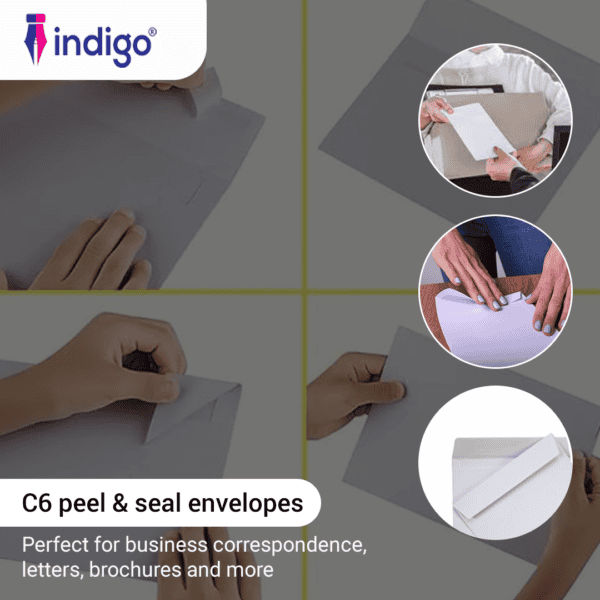 indigo c6 white peel seal envelopes (114 x 162 mm) pack of 25