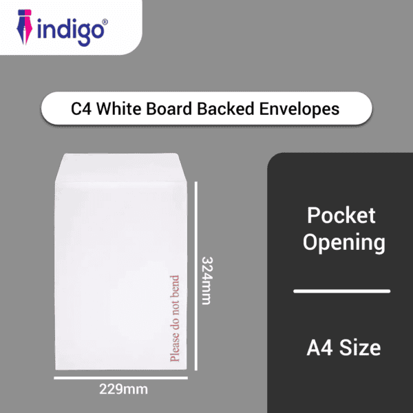 indigo c4 white boardback peel & seal do not bend envelopes pack of 10