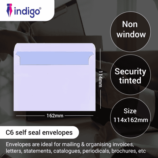 c6 indigo self seal envelopes pack of 100