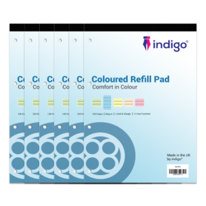 indigo® dyslexia pad a4 coloured 8mm lined & margin (blue) pack of 6