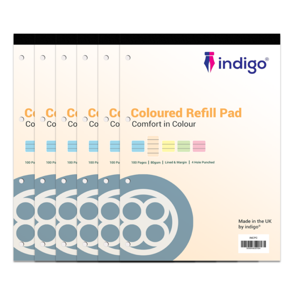 indigo® dyslexia pad a4 coloured 8mm lined & margin (blue) pack of 6