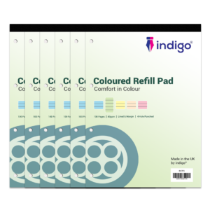 indigo® dyslexia pad a4 coloured 8mm lined & margin (blue) pack of 6