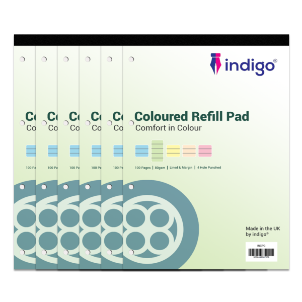 indigo® dyslexia pad a4 coloured 8mm lined & margin (blue) pack of 6