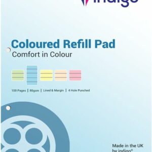 indigo® dyslexia pad a4 coloured 8mm lined & margin (blue) pack of 1