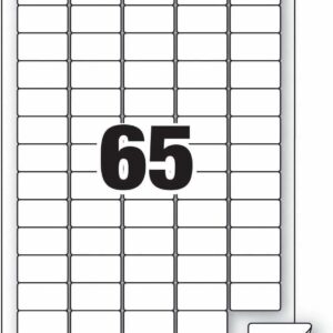 indigo® a4 white sticker labels – 65 per sheet (38.1 x 21.2mm) | waterproof multipurpose labels for inkjet, laser, fba, upc & barcodes