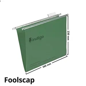 indigo foolscap green suspension files with tabs & inserts